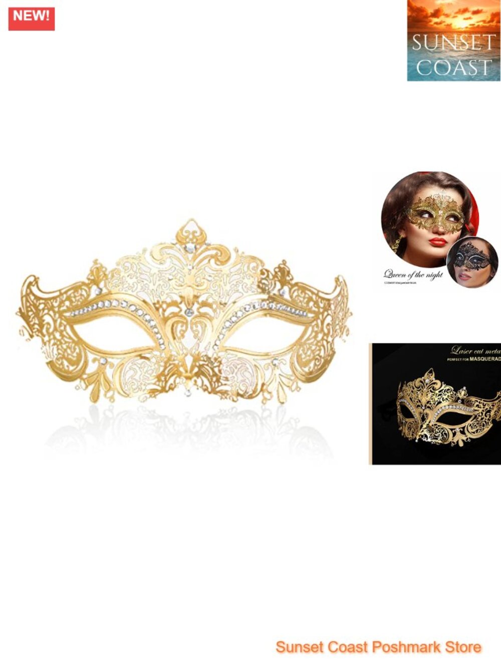 Metal Rhinestone Masquerade Mask for Women Party Ball